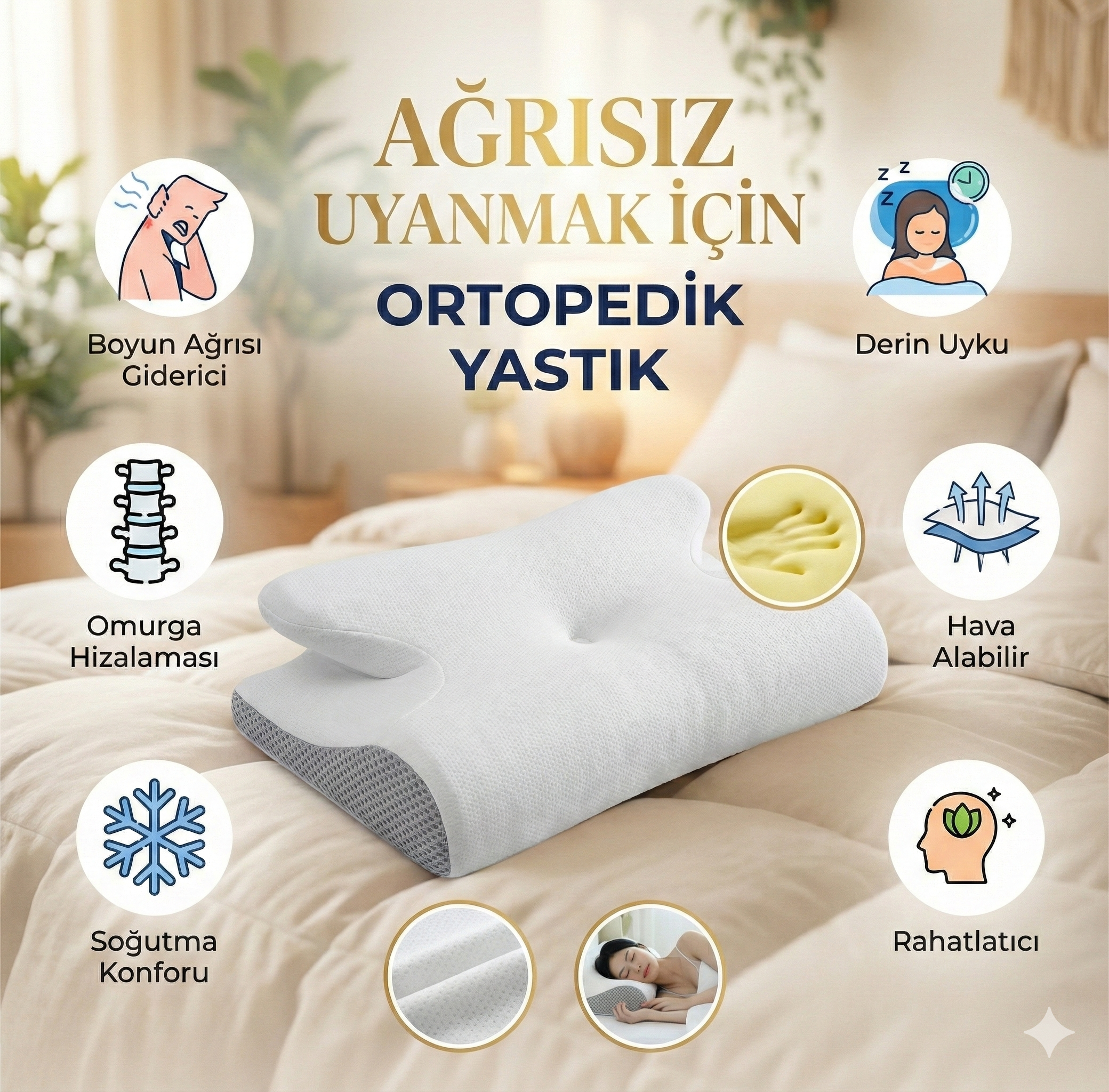 Ortopedik Boyun Destekli Visco Yastık