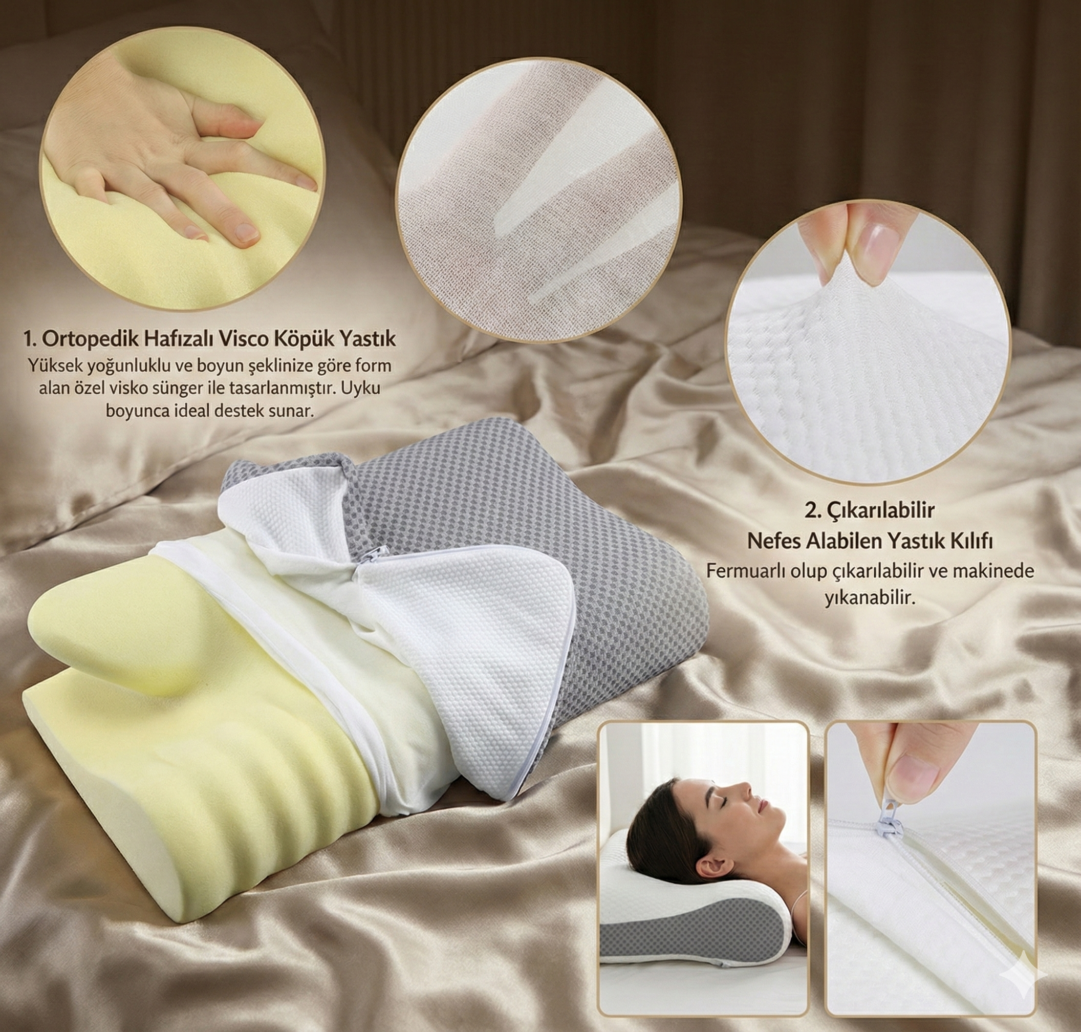 Ortopedik Boyun Destekli Visco Yastık