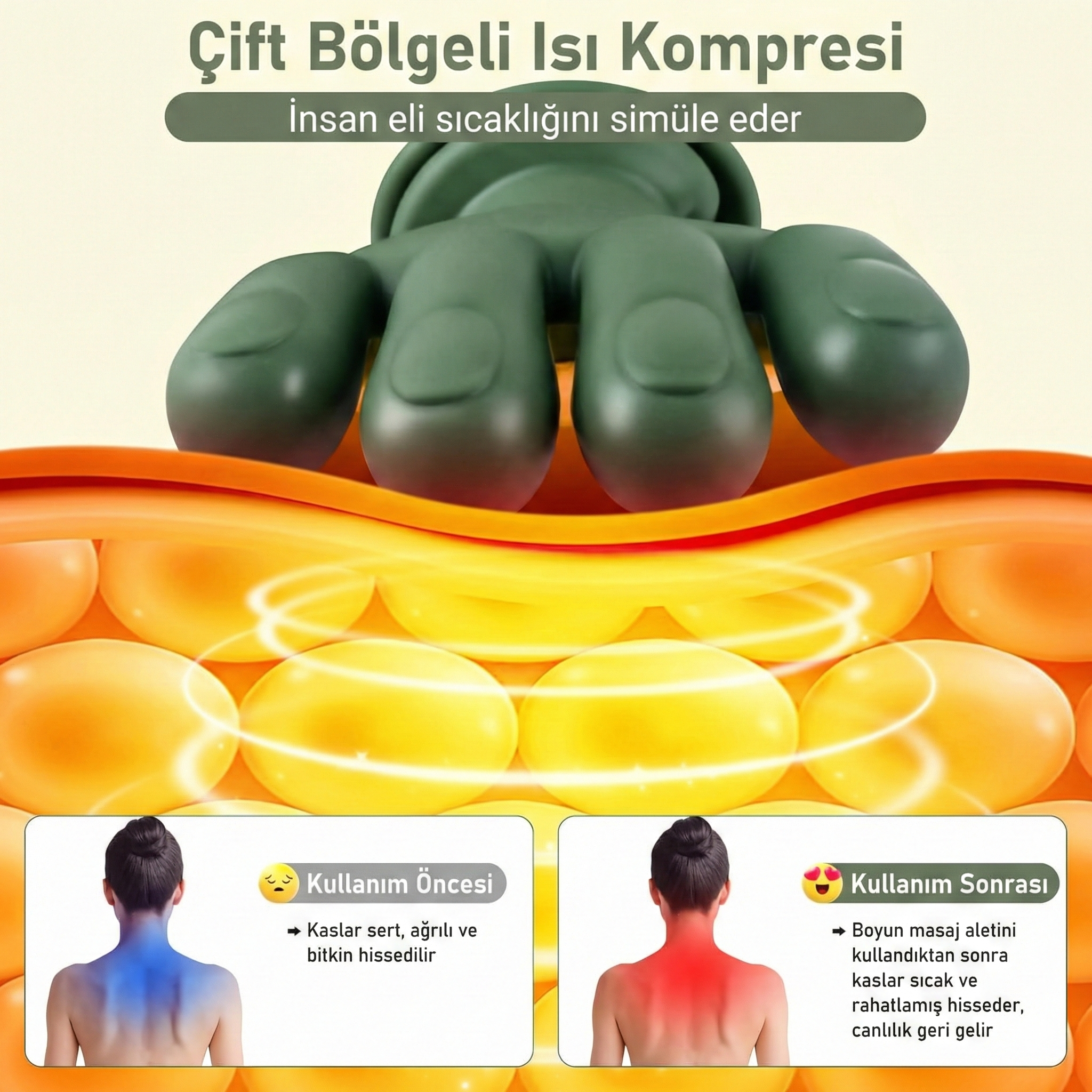 Blancomed Isıtmalı El Şekilli Taşınabilir Şarjlı Masaj Cihazı
